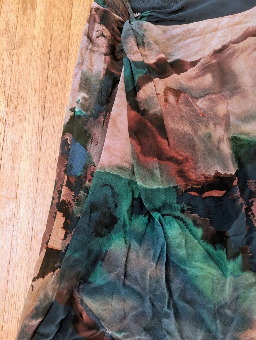 NWT Poetry Teal storm 100% silk midi skirt abstract watercolor print Size 6 - Picture 6 of 10